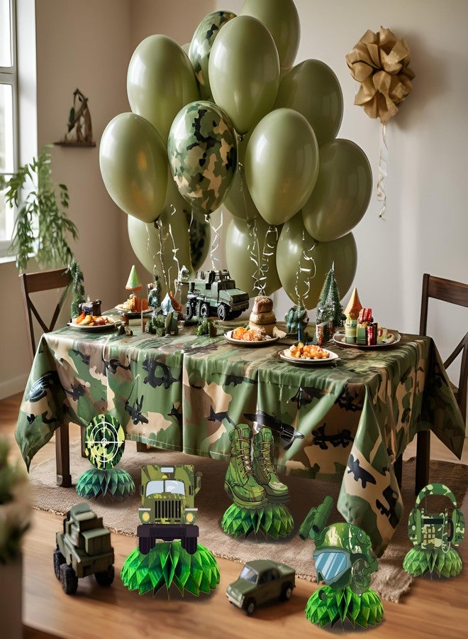 Koeilay 9 Pieces Army Party Decorations Camouflage Birthday Party Military Honeycomb Centerpieces Table Decor Cake Toppers for Birthday Retirement Baby Shower Supplies Photo Prop - Image 4